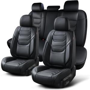 Car Seat Covers Full Set, Breathable Leather Automotive Front and Rear Seat Covers, Car Seat Protectors Full Set, Compatible with Most Vehicles, SUV (Elegant Black, Front Pair and Rear)