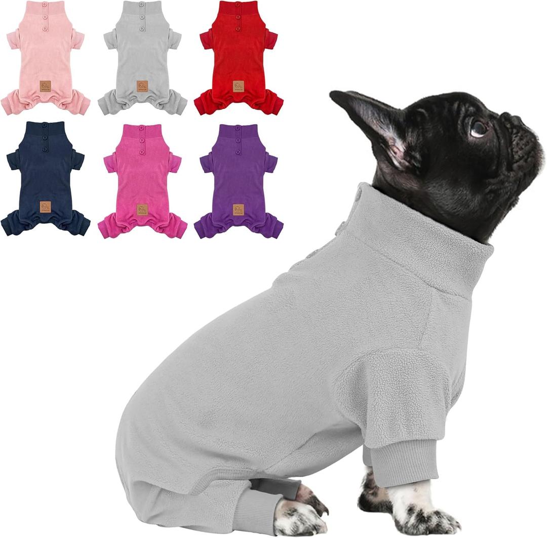 cyeollo Dog Pajamas Fleece Dog Coat Thermal Dog Onesie Stretchy Jumpsuits Doggie Pjs Warm Pet Pajamas for Small Dogs Color Grey (Medium (chest Girth: 15"-18"))