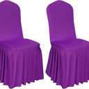2pcs Chair Covers Stretch Parsons Skirt, Durable Washable Universal Chair Slipcover, Super Fit Spandex Chair Seat Protector Cover for Hotel, Ceremony, Home(Purple)