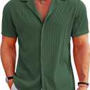 COOFANDY Men's Casual Button Down Shirts Short Sleeve Regular Fit Fashion Camp Beach Shirts Tops (Dark Green), Medium