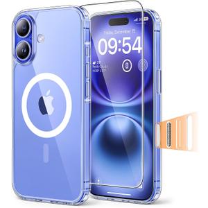TAURI 3 in 1 for iPhone 16 Plus Case, Camera Control Compatible with MagSafe, with 2X Screen Protectors, Military-Grade Protection, Slim Magnetic Phone Case for 16 Plus 6.7", Clear