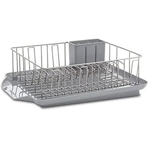 Farberware Classic 3-Piece Dish Drying Rack Set for Kitchen Counter, Gray - Rust-Resistant Wires, Self-Draining Board, Flatware Caddy, Non-Slip Feet
