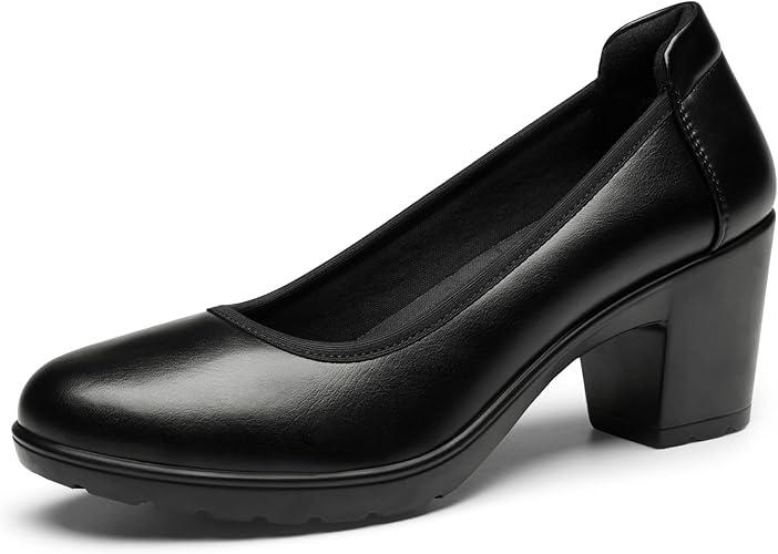 DREAM PAIRS Women's Chunky Closed Toe Low Block Heels Work Pumps Comfortable Round Toe Dress Wedding Shoes, Size -7W