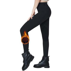 beroy Women Fleece Lined Horse Equestrian Riding Pants Breeches Winter Ladies Knee Patch Riding Horseback Pant with Pockets M