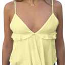 Women's Ruffle Hem Sleeveless Cami Top V Neck Yellow Tops Spaghetti Strap Summer Camisole Tops (Yellow, M)