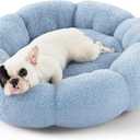 Lesure Calming Medium Dog Bed - Flower Donut Round Fluffy Puppy Bed in Plush Teddy Sherpa, Non-Slip Cute Flower Cat Beds for Indoor Cats, Medium Pet Bed Fits up to 45 lbs, Machine Washable, Blue 30"