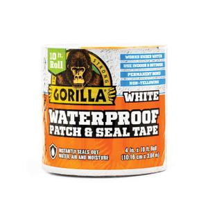 Gorilla Waterproof Patch & Seal Tape, White Tape, 4" x 10' (Pack of 1) - Permanent Weather Resistant Seal for Leaks and Repairs
