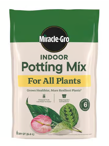 Miracle-Gro Indoor Potting Mix, Blended for a Variety of Houseplants, Feeds for up to 6 Months, 6 qt.,