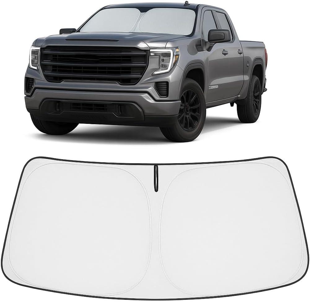 Proadsy 2025 Upgrade Windshield Sun Shade Custom Fit GMC Sierra 2019-2025 4-Layer Foldable Front Sunshade Protector Sun Visor Blocks UV Rays Keep Car Cooler Accessories