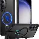 360Spin Magnetic Stand with Silicone Strap for Samsung Galaxy S23 Case [Fit for MagSafe], Mil-Grade Shockproof Translucent Slim Phone Case with Kickstand&Ring Holder for S23 (Black)