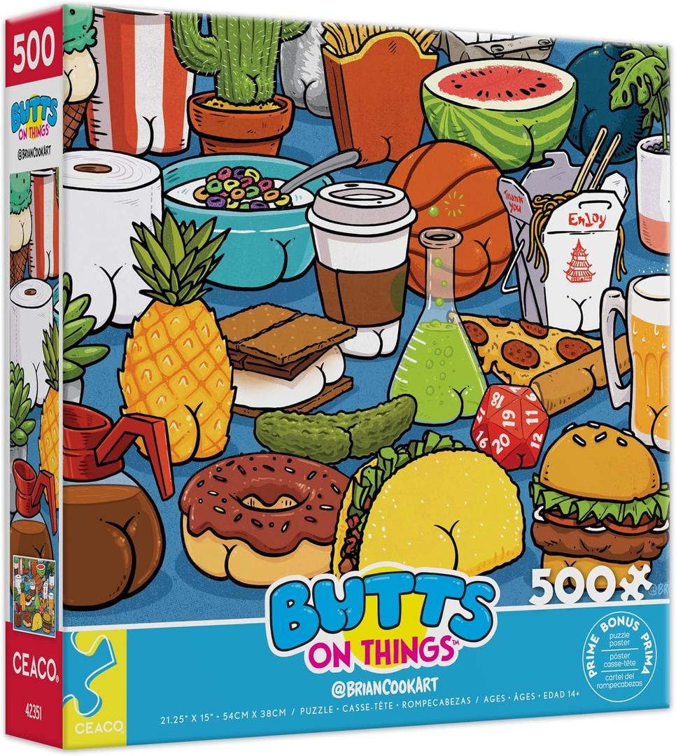 Ceaco - Brian Cook - Butts on Things - 500 Piece Jigsaw Puzzle - Colorful Puzzle for Adults Precision-Cut Pieces, Beautiful Artwork, and Hours of Relaxing Fun