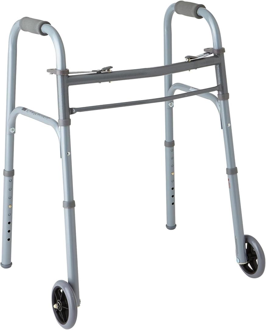 Medline Lightweight Junior/Lower Height Folding Walker with 5" Wheels