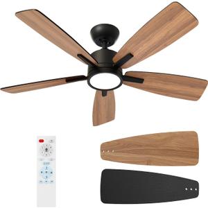 TALOYA 42 Inch Ceiling Fans with Lights Led Remote Control Low Profile Flush Mount for Bedroom Home Outdoor Patio Living Room,3 Color Temperatures, Dimmable, DC Motor, Reversible,5 Blades, Black