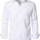JEMITOP Men's Stretch Regular Fit Long Sleeve Dress Shirts Lightweight Business Casual Button Down Shirts with Pocket (White) S