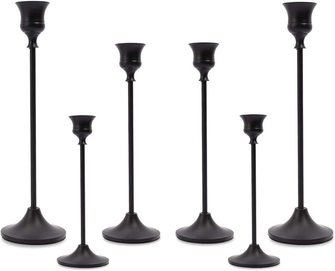 Matte Black Taper Candle Holder Set of 6, Tall Candlestick Holders, Metal Vintage Candle Stickers Long Holder Set, Pillar Decorative Candle Holder Fits 3/4 Inch Candle for Wedding, Dinner, Party