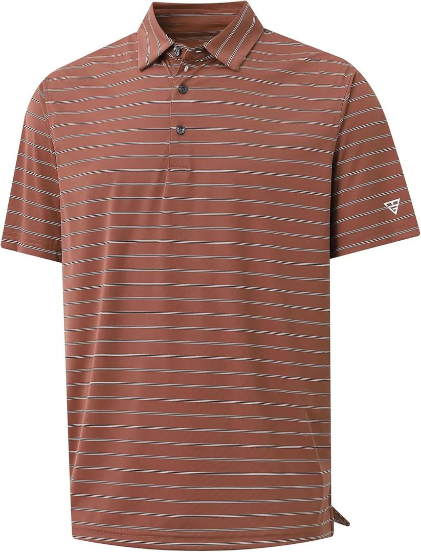 M MAELREG Mens Striped Golf Shirts Short Sleeve Silk-Like Touch Water-Resistant Breathable Soft Collared Polo Shirts for Men (XL)