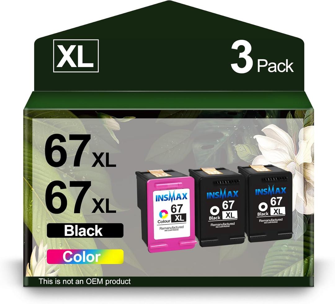3 Packs 67XL Ink Cartridges Black and Color Combo Pack Replacement for HP 67 67 XL Ink Work for Envy 6000 6055 6055e 6400e 6455e 6458e Deskjet 2742e 2752e 2755e (2 Black,1 Tri-Color)