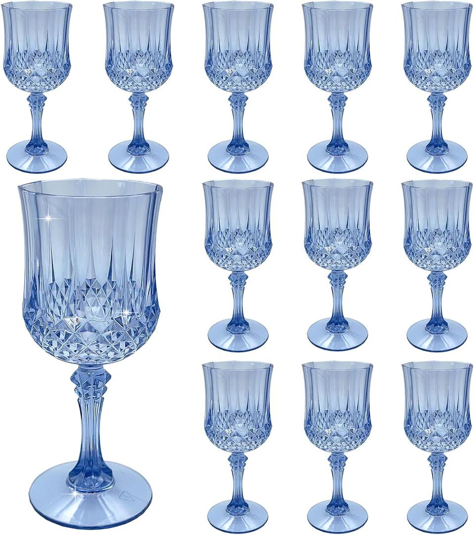 Plastic Wine GlassesPlastic Goblets Vintage Style Cordial Drinking Glasses for Wedding Reception, Grand Event Party Supplies (12, Blue)