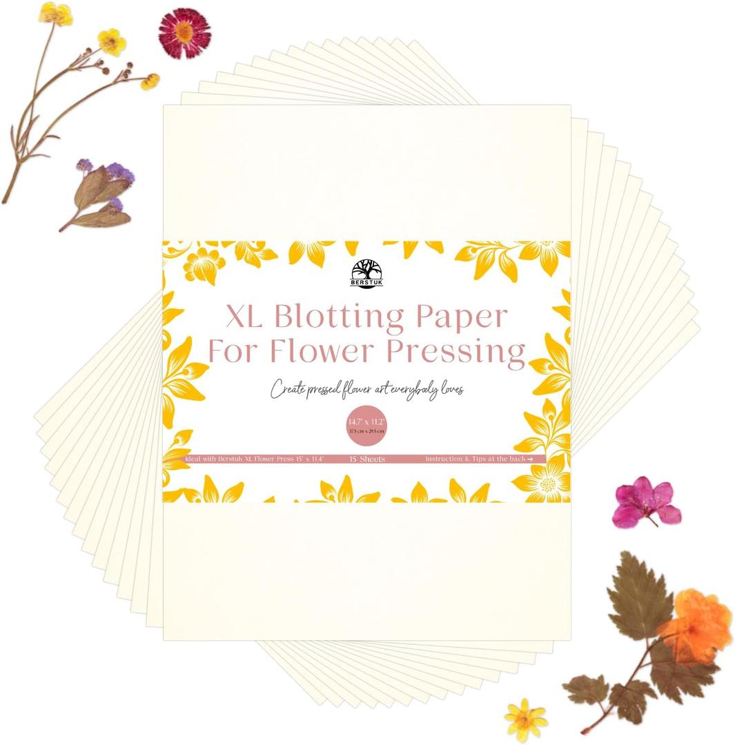 Berstuk XL Blotting Paper for Flower Press - Extra-Large 14.7 x 11.2 inch - Highly Absorbent and Reusable Herbarium Paper - Pack of 15 Sheets (Cream)
