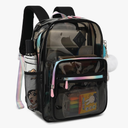 Black Clear Backpack for School, Heavy Duty PVC Transparent Bookbag See Through Backpack for Girls Women College Work Travel