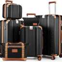 Luggage Set 6 Piece Luggage with PC+ABS Hardshell TSA Lock Spinner Wheels Carry on Lightweight Suitcase Cup Holder，YKK Zippers and Hoot(Black, 6 piece sets（14/20/24/28/DB/TB）)