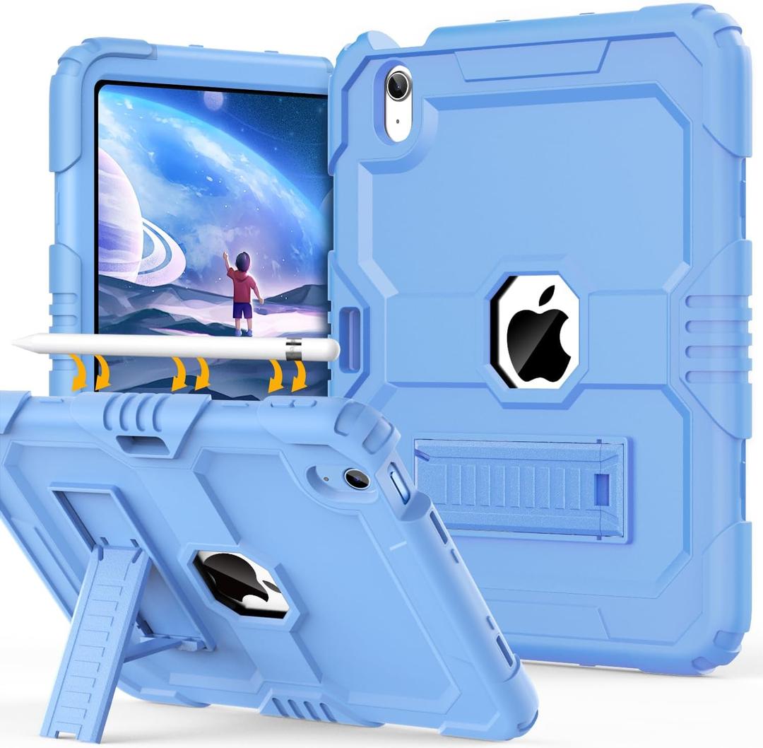 OKP Case for iPad (A16) 11th Generation 11 Inch 2025/ iPad 10th Generation 10.9'' 2022, Heavy Duty Shockproof Rugged i Pad 11/10 th Gen Protective Cover with Pencil Holder/Stand, Sky Blue