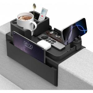 Couch Arm Cup Holder CLESOO Couch Arm Tray Anti-Slip Couch Cup Holder Silicone Sofa Armrest Tray Dual Side Pocket Couch Drink Holder Sofa Caddy Arm Remote Holder Snack Caddy with Phone Holder Black