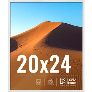 LaVie Home 20x24 Picture Frame for Wall Display, 20x24 White Picture Frame with HD Plexiglas, 20 x 24 Poster Frame 1 Pack, Display Frame for Vertical or Horizontal, Classic Collection