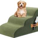 Romrol Dog Stairs Ramp for High Beds Couches, High Density Foam Pet Steps with Durable Non-Slip Waterproof Fabric Cover, Dog Stairs for Small Dogs or Cats or Pets, 3-Step,15 Inch,Green