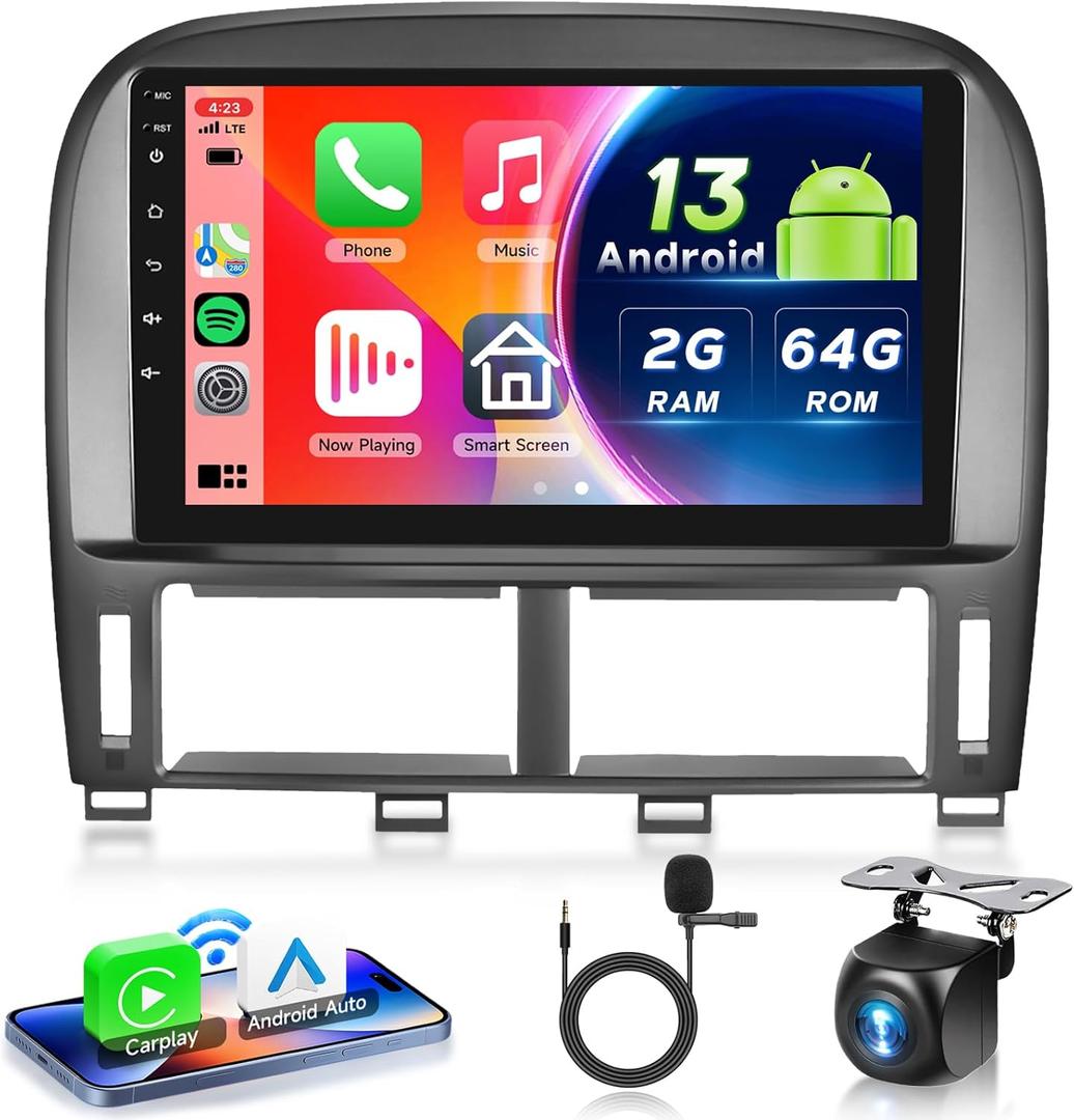 2G+64G for Lexus LS430 2001-2006 Car Radio with Wireless Carplay Android Auto - 9 Inch Touch Screen Android 13 Car Radio - GPS/WiFi/Bluetooth/FM/SWC/HD Backup Camera