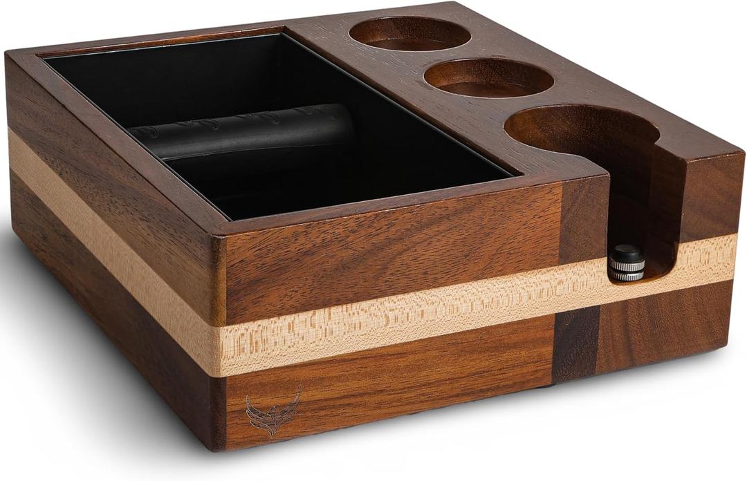 Espresso Knock Box With 54mm Tamping Station For Breville Espresso Accessories Adjustable Portafilter Height, Detachable Coffee Dump Bin (4in 1)