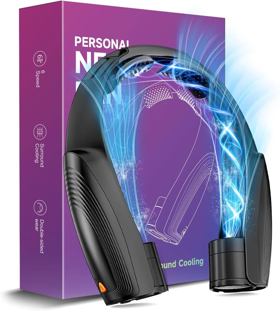 Portable Neck Fan with 6 Powerful Speeds, 8000mAh Battery Operated USB-C Rechargeable Fan, Hands-Free 360 Cooling Neck Fan,Twistable,Low-Noise Personal Fan Gift for Women Men (Black)