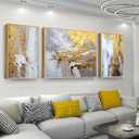 Hand Painted Abstract Canvas Wall Art for Living Room,Large Framed Gold Oil Painting For Bedroom, 3 pcs Wall Painting for Office Wall Dcor 24" x 64"