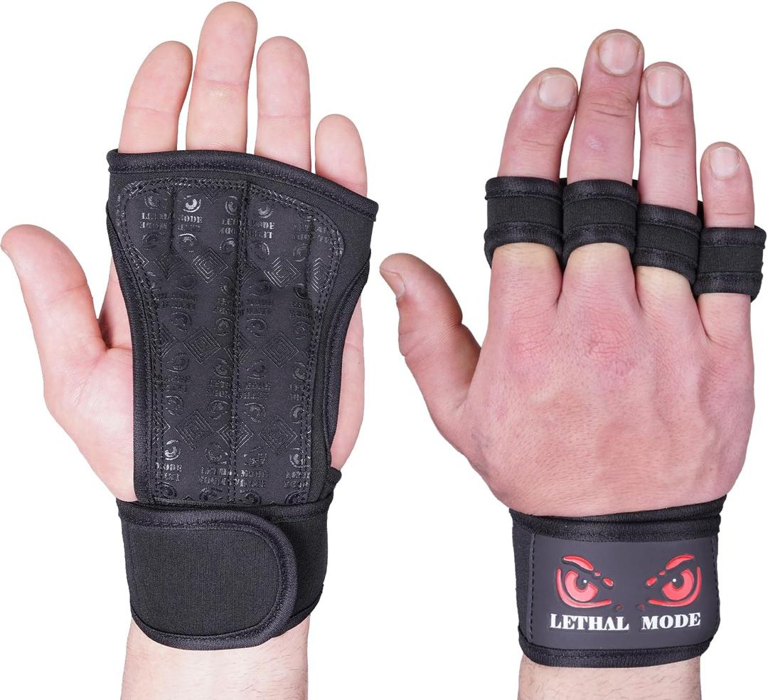 LETHAL MODE Workout Gloves for Men & Women  Fingerless Weight Lifting Gloves with Wrist Support for Gym, Crossfit, and Exercise  Durable Grip for Weightlifting (Medium, D2)