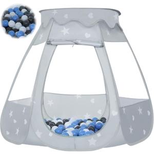 Baby Ball Pit for Toddler with 50 Balls, Kids Pop Up Play Tent for Girls, Princess Toys Gifts for Children Indoor & Outdoor Playhouse (Gray: Gray/White/Babyblue, 109x90cm/50 Balls)