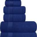 Home Ultra Soft 6 Pack Cotton Towel Set, Contains 2 Bath Towels 28x55 inch, 2 Hand Towels 16x24 inch & 2 Wash Coths 12x12 inch, Ideal Everyday use, Compact & Lightweight - Navy Blue