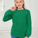 Girls Pullover Sweaters Kids Long Sleeve Drop Shoulder Sweaters Casual Boat Neck Knit Jumper Tops (Green)