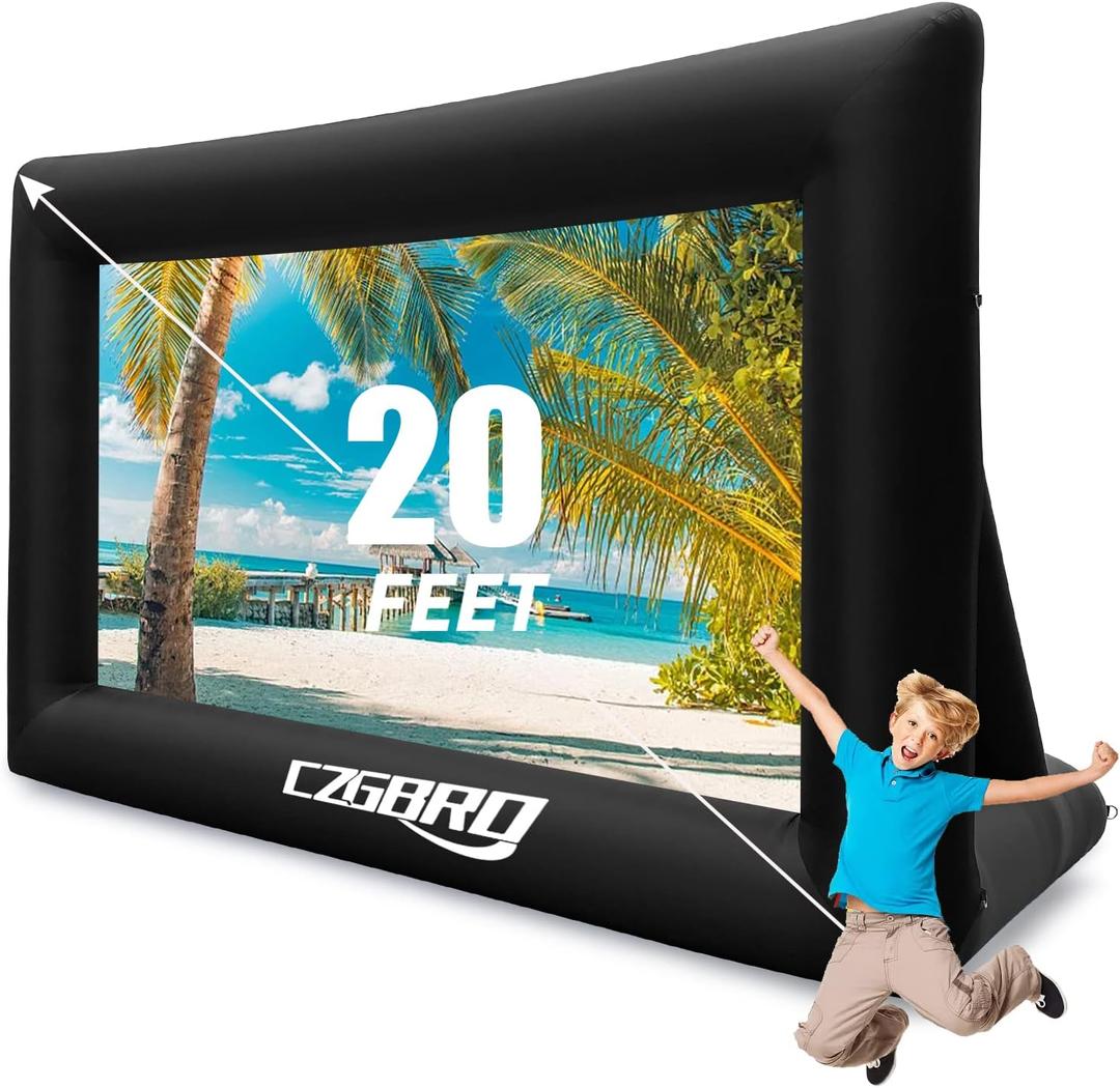 CZGBRO Inflatable Projector Screen - 20FT Outdoor Movie Screen Blow Up for Movie Parties Backyard Outside with Air Blower and Carry Bag, Front and Rear Projection