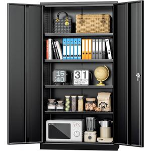 INTERGREAT Black Metal Storage Cabinet Doors, 72" Locking Steel Storage Cabinet with Shelves, Tall Metal Cabinet Lockable Steel Cabinets for Home Office, Garage