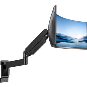 HUANUO 49 inch Ultrawide Monitor Wall Mount, Heavy Duty Screen Arm with Premium Aluminum, Supports up to 44 lbs, Gas Spring Wall Mount Monitor Arm for Height Adjustment, Tilt, Swivel, Rotate
