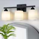 Milk Glass Vanity Lights for Bathroom, 3 Light Matte Black Bathroom Light Fixtures Over Mirror, Ceramic E26 Sockets Wall Mounted