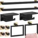 Blulu Bathroom Accessories Set 23.6 Inch Toilet Paper Holder with Phone Shelf Bathroom Hardware Set Towel Ring Robe Hook Stainless Steel Towel Holder Kit Wall Mounted(Black Gold,10 Pcs)