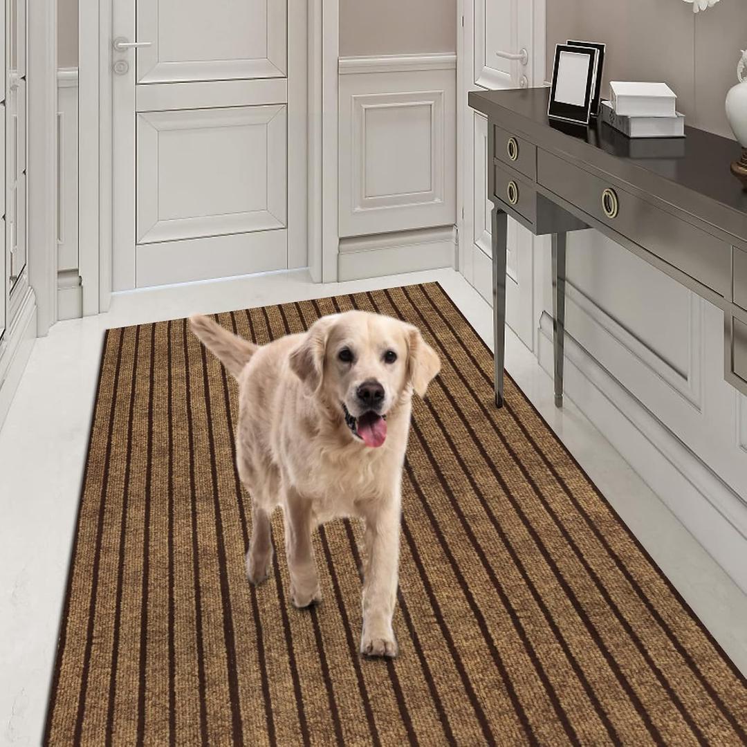 Runner Rug 2FT x 8FT, AYOHA 2'-82' Utility Carpet Runner for Entryway Hallway Aisles Balcony Garages, Area Rugs with Non-Slip Rubber Backing, Brown Strip 