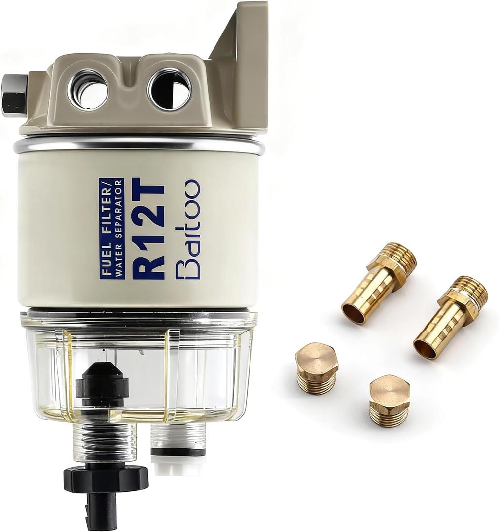 R12T Fuel Water Separator Fuel Filter/Water Separator Marine Complete Kit 10 Micron Filter Replaces Racor S3240 120AT R12T NPT ZG1/4-19 Fit 3/8 Inch NPT Outboard Motors for Gas & Diesel Engines