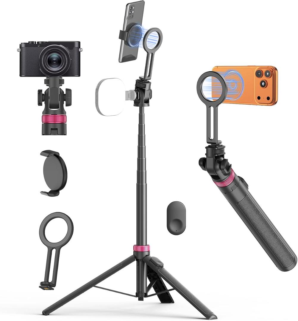69" Monopod & Magnetic Phone Tripod for All Phones,Selfie Stick for Magsafe with Remote & Phone Mount Adapter,Portable Tripod for iPhone/Android,Camera Accessory Kits,Photo,Vlogging,Travel