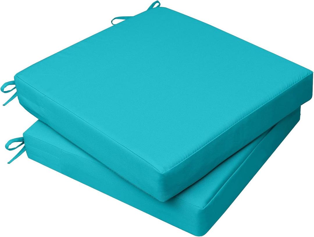 AAAAAcessories Outdoor Seat Cushions for Chairs, Waterproof, Fade-Resistant, 18" x 18" x 2", Patio Furniture Replacement Cushions, Set of 2, Turquoise Blue
