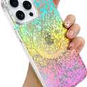 SOKAD Iridescent Magnetic for iPhone 15 Pro Case, Compatible with Magsafe, Aesthetic Glitter Sparkly Diamond Design for Girls Women, Unique Glossy Fluorescent Holographic Protective Phone Case