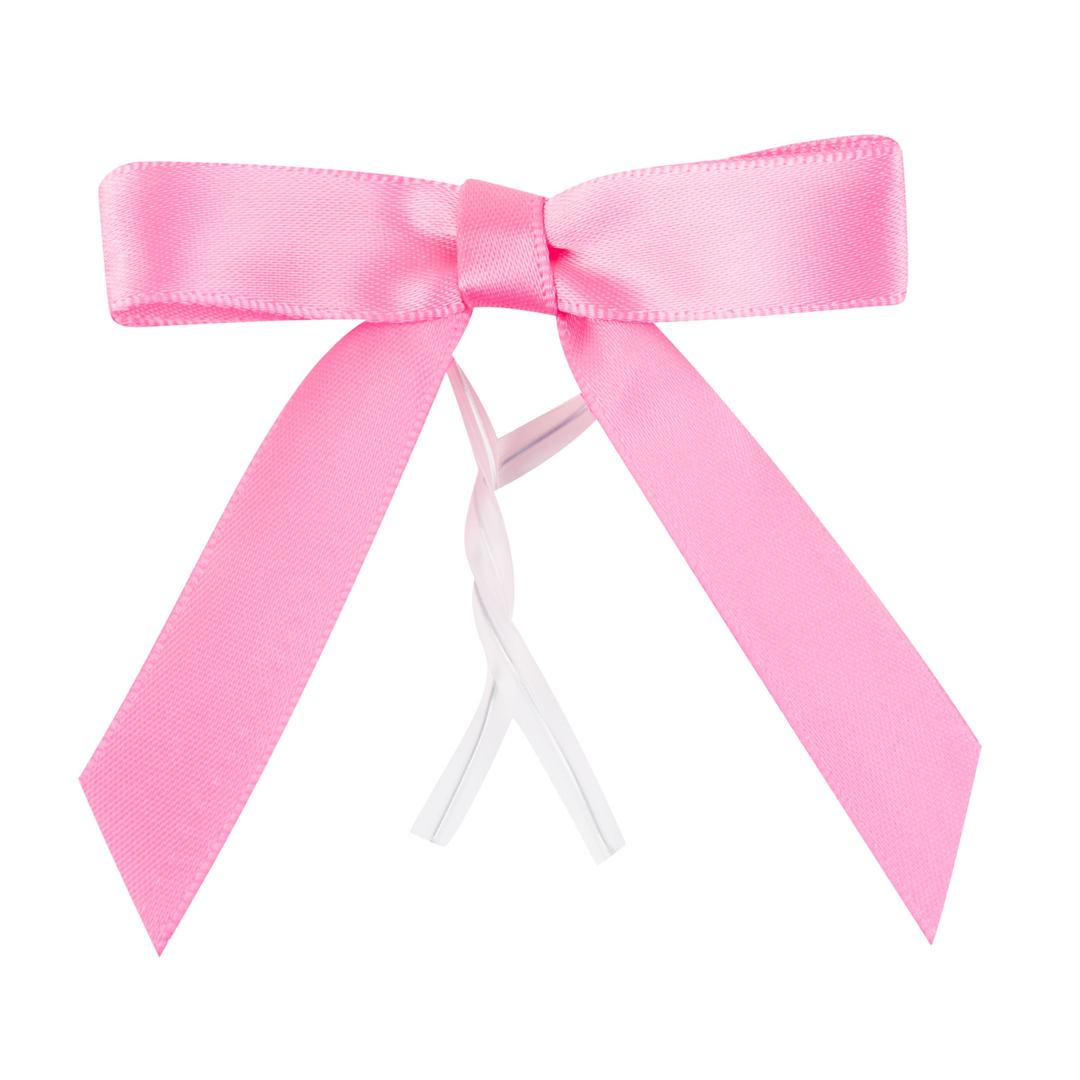 Gift Tek Pink Polyester Satin Twist Tie Bow - Pre-Tied - 3" x 2 1/2" - 4000 count box