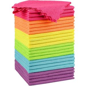 Orighty Microfiber Cleaning Cloth, 24 Pack Highly Absorbent Cleaning Rags, Household Cleaning Supplies, Reusable Lint Free Cloths Microfiber Rag for House, Kitchen, Car Care, 12x11 inch (Multicolor)