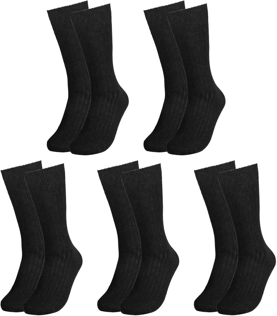 Falari Men Dress Socks 5-Pack Plain Rib Black Dress Socks Cotton Crew Socks Size 10-13 (Black)